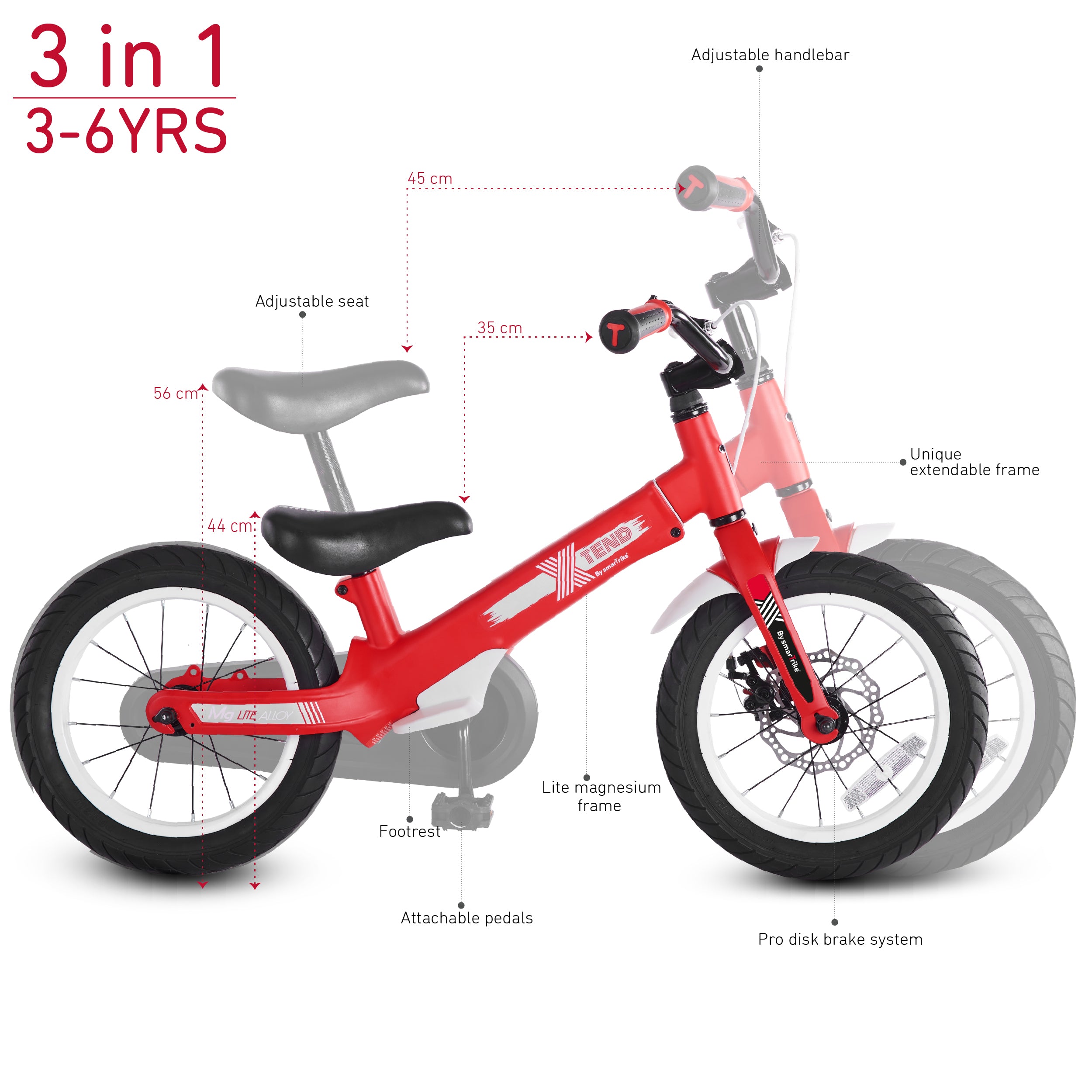 Bicicleta Smartrike Xtend MG - Roja (Edad 3-6)