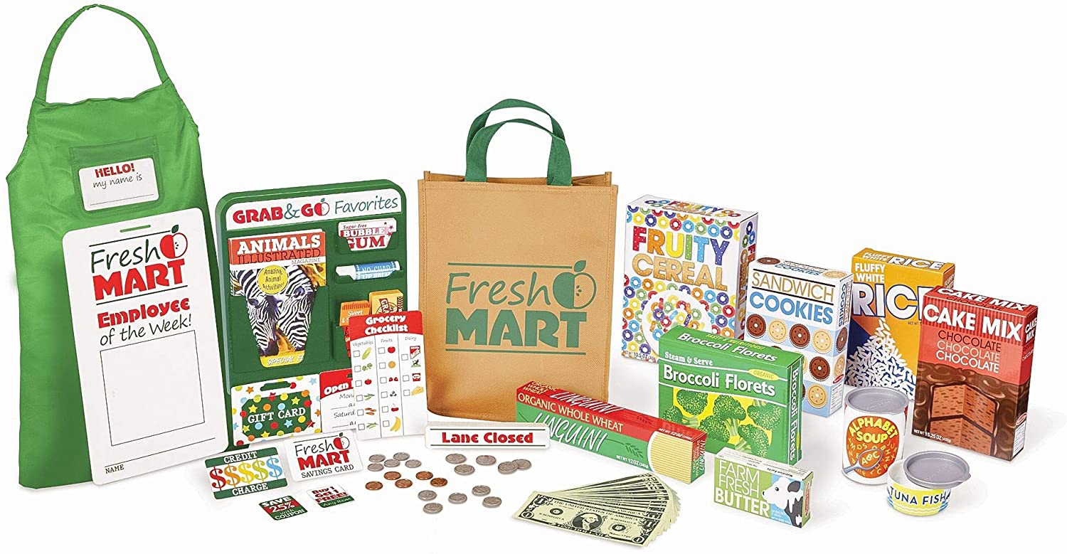Set de Accesorios para Puesto de Supermercado Fresh Mart y caja registradora - Melissa & Doug (Edad 3-12)