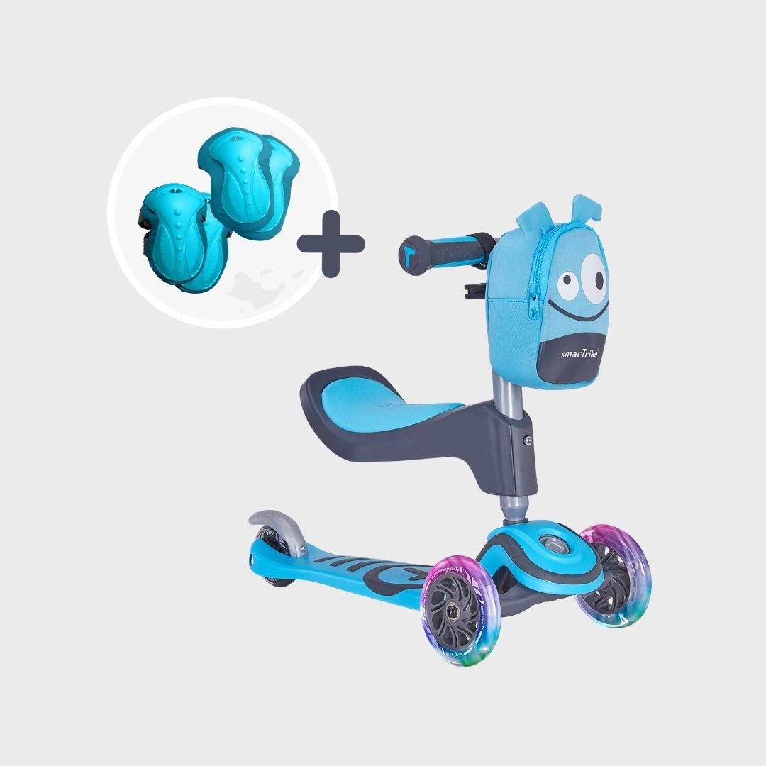 Smartrike T1 Scooter COMBO con rodilleras y coderas - Azul (Edad 15 meses - 3 años)
